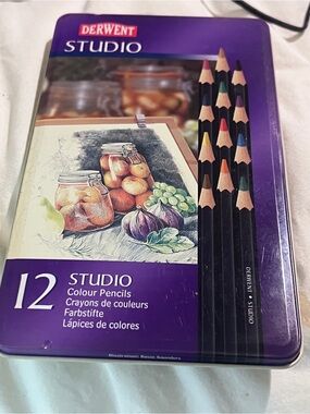 New Sealed Derwent Studio Purple 12-Color Pencil Tin UK Vintage